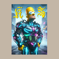 Свитшот хлопковый мужской Homer Simpson - neon glow ai art, цвет: миндальный — фото 2