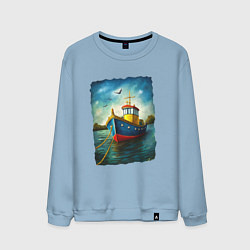Свитшот хлопковый мужской Кораблик у причала, цвет: мягкое небо