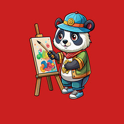 Свитшот хлопковый мужской Панда-художник, цвет: красный — фото 2