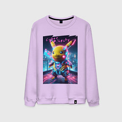 Мужской свитшот Cyber Pikachu - neon glow ai art fantasy