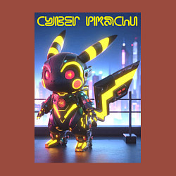 Свитшот хлопковый мужской Cyber pikachu - ai art neon glow fantasy, цвет: кирпичный — фото 2