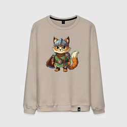 Свитшот хлопковый мужской Кот в доспехах викинга, цвет: миндальный