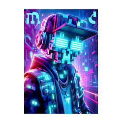 Свитшот хлопковый мужской Minecraft and Cyberpunk collaboration - ai art neo, цвет: белый — фото 2