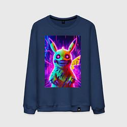 Свитшот хлопковый мужской Пикачу монстр - хэллоуинский хоррор, цвет: тёмно-синий