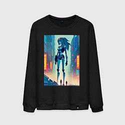 Свитшот хлопковый мужской Cyber girl from future - fantasy, цвет: черный