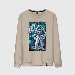 Свитшот хлопковый мужской Космонавт с флагом на луне, цвет: миндальный