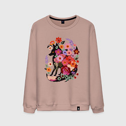 Свитшот хлопковый мужской Лиса цветочный силуэт, цвет: пыльно-розовый