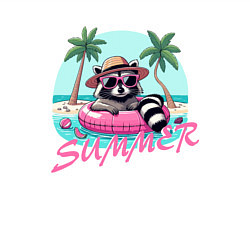 Свитшот хлопковый мужской Забавный енот плавает в круге на море лето пляж, цвет: белый — фото 2