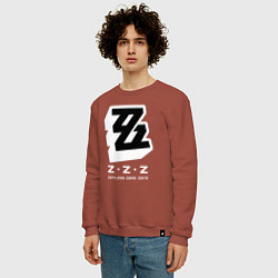 Свитшот хлопковый мужской Zenless zone zero лого, цвет: кирпичный — фото 2
