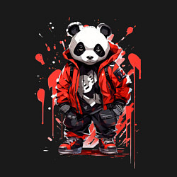 Свитшот хлопковый мужской Модная панда в красной куртке, цвет: черный — фото 2