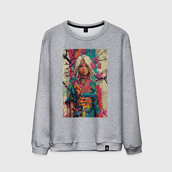Мужской свитшот Белокурая индейская девушка в японском кимоно - жи