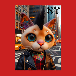 Свитшот хлопковый мужской Глазастый котёнок панк из Нью-Йорка - нейросеть, цвет: красный — фото 2