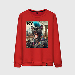 Свитшот хлопковый мужской Чувак пантера панк с фотоаппаратом - нейросеть, цвет: красный