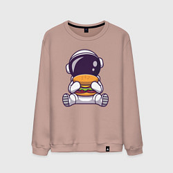 Мужской свитшот Космонавт ест гамбургер