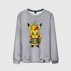 Мужской свитшот Пикачу панк с ирокезом и в косухе