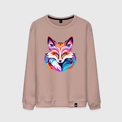 Свитшот хлопковый мужской Яркий разноцветный портрет лисы, цвет: пыльно-розовый