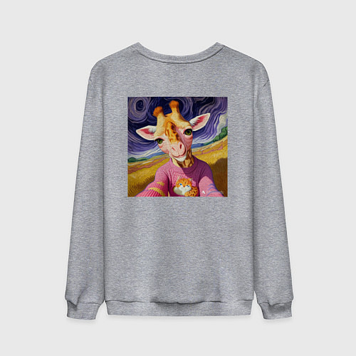 Мужской свитшот Селфи жирафа / Меланж – фото 2