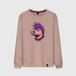 Мужской свитшот Капибара с фиолетовым ирокезом