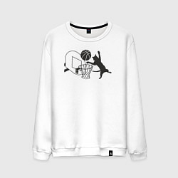 Свитшот хлопковый мужской Баскетбольный кот, цвет: белый