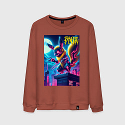 Мужской свитшот Ужасный Пикачу на крыше небоскрёба - хэллоуин