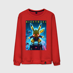 Свитшот хлопковый мужской Cyber Pikachu - neon glow ai art, цвет: красный