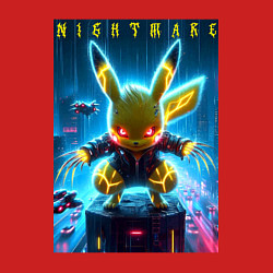 Свитшот хлопковый мужской Cyber Pikachu - neon glow ai art, цвет: красный — фото 2