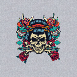 Свитшот хлопковый мужской Японский череп гейши с демонами, цвет: меланж — фото 2