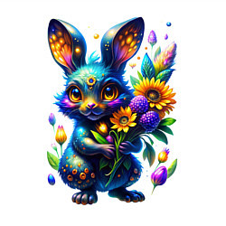 Свитшот хлопковый мужской Милый синий зайка с неоновым цветком, цвет: белый — фото 2