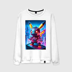 Мужской свитшот Ужасный пикачу - нейроарт неоновое свечение