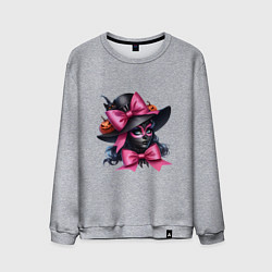 Мужской свитшот Девушка в гриме кошки и в черной шляпе и с розовым