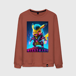 Свитшот хлопковый мужской Cyberpunk - terrible Pikachu with claws, цвет: кирпичный