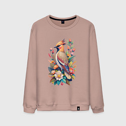 Свитшот хлопковый мужской Свиристель среди цветов, цвет: пыльно-розовый