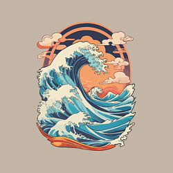 Свитшот хлопковый мужской Волна и облака в японском стиле, цвет: миндальный — фото 2