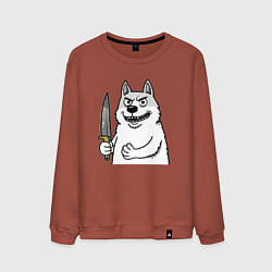 Мужской свитшот Белый пес с ножом