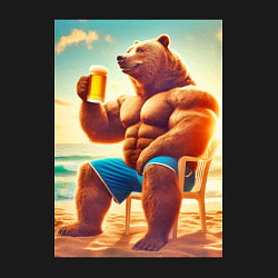 Свитшот хлопковый мужской Bear bodybuilder with a cup of beer on a beach - a, цвет: черный — фото 2