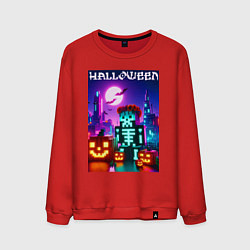 Свитшот хлопковый мужской Pumpkin and skeleton - neon glow, цвет: красный