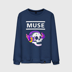 Свитшот хлопковый мужской Muse - неоновый череп, цвет: тёмно-синий