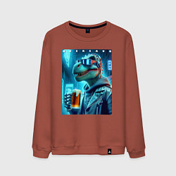 Мужской свитшот Крутой чувак Дино с кружкой пива - нейроарт