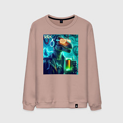 Мужской свитшот Крутой Дино в неоновых очках - нейроарт