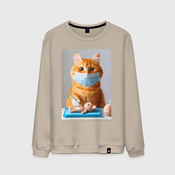 Свитшот хлопковый мужской Рыжий кот хирург - нейроарт, цвет: миндальный