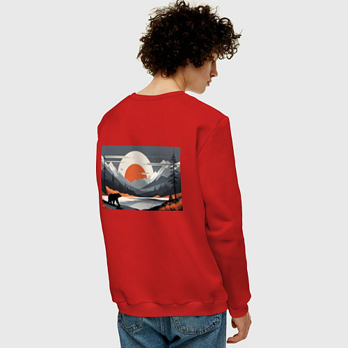 Мужской свитшот Горы медведь геометрия / Красный – фото 4