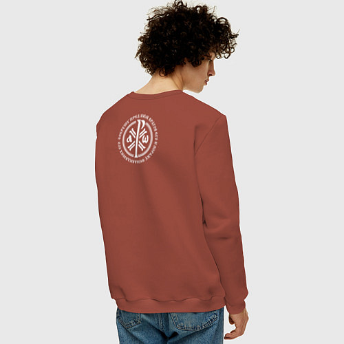 Мужской свитшот Сокрушу пред ним врагов его малая хризма белая / Кирпичный – фото 4