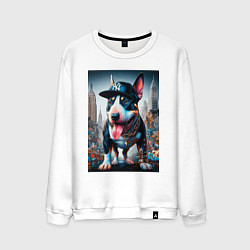 Свитшот хлопковый мужской Funny bull terrier in New York - ai art, цвет: белый