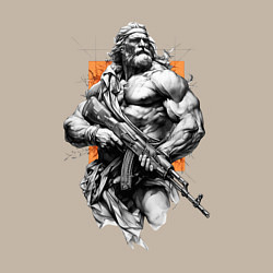 Свитшот хлопковый мужской Античный воин с АК-47, цвет: миндальный — фото 2