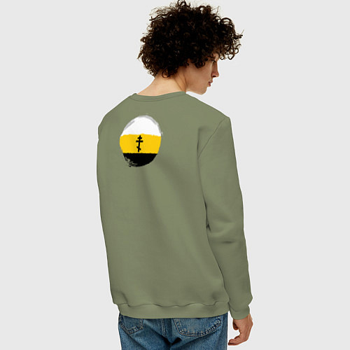 Мужской свитшот Мы русские с нами Бог Крест черный на узорном флаг / Авокадо – фото 4