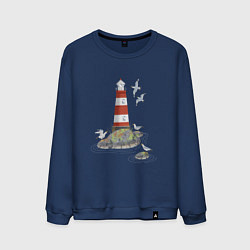 Мужской свитшот Маяк и чайки на берегу моря