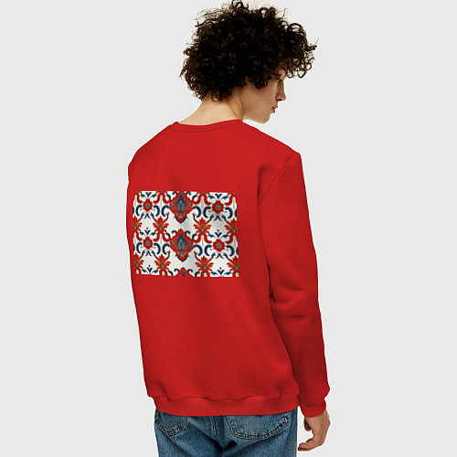 Мужской свитшот Узор красно-синий на белом фоне / Красный – фото 4