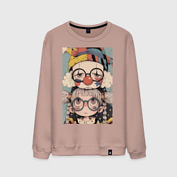 Свитшот хлопковый мужской Клоун с девочкой арт, цвет: пыльно-розовый