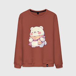 Свитшот хлопковый мужской Милый кавайный белый мишка, цвет: кирпичный