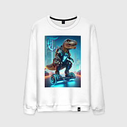 Мужской свитшот Cyber tyrannosaur on a hoverboard - neon glow fant